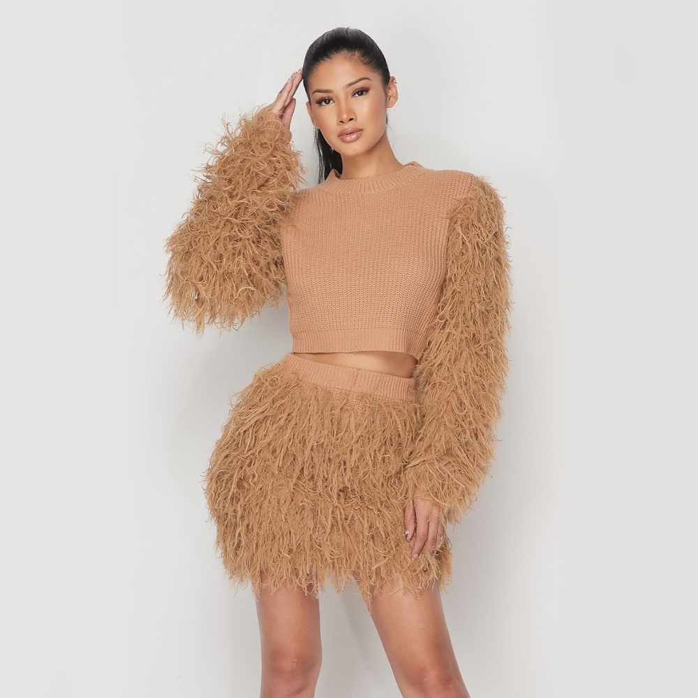 Camel Feather Skirt Set